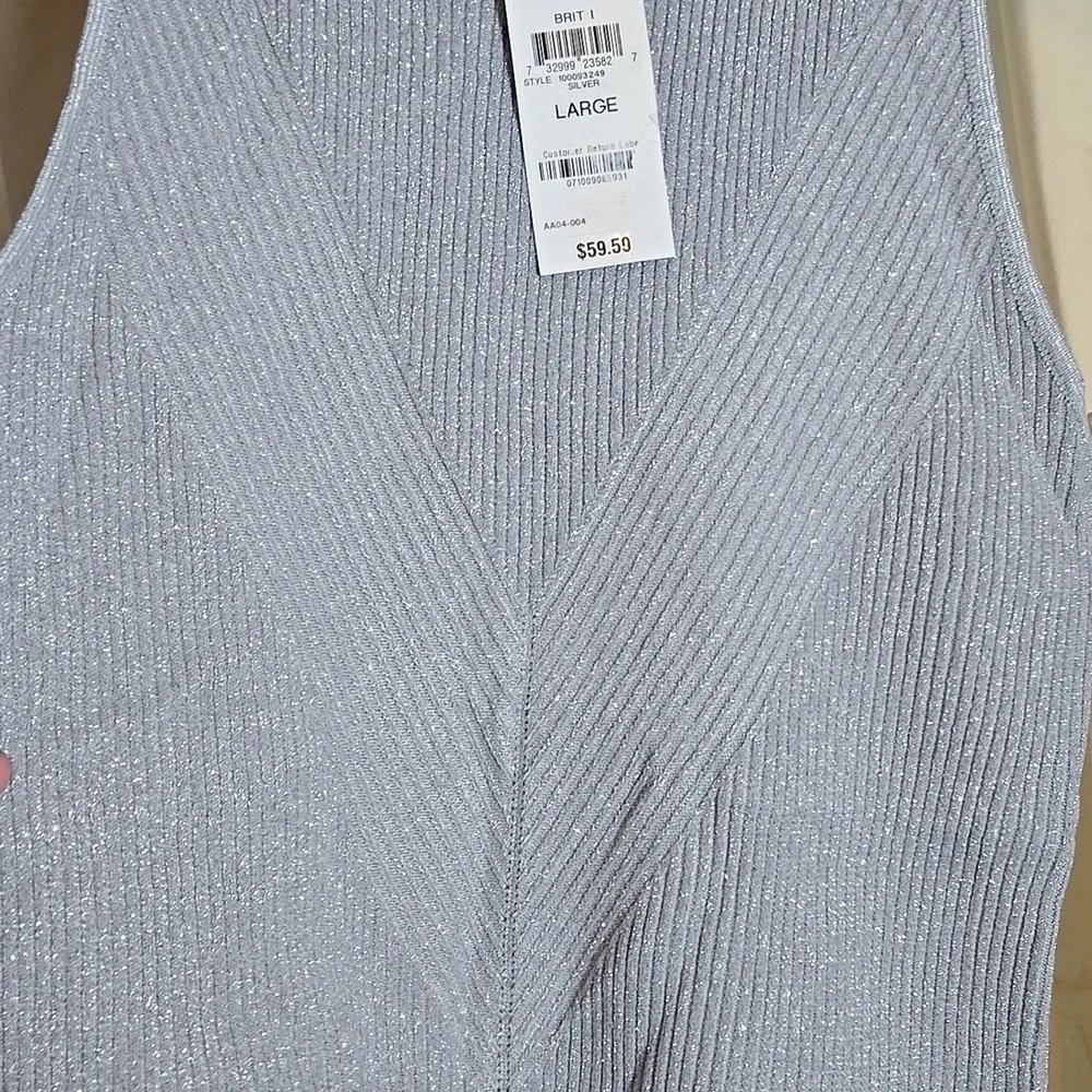 Silver Ribbed Tank Top In Size Large - Picture 3 of 6